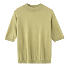 夏季新款简约百搭女士舒适纯色精纺33%羊毛圆领短袖，女装T恤，吉高羊绒