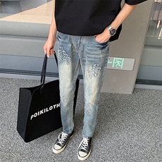 个性十字架潮牌修身小脚裤610A-1-YK9918-P53，男装牛仔裤，星座610A-1