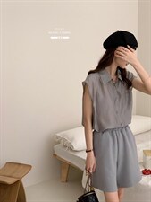 防晒套装女薄款欧洲站夏季2022新款欧货衬衫阔腿短裤两件，女装职业装，香丽迪1