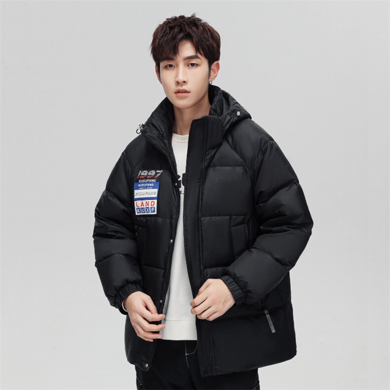 经典三条杠连帽短款时尚韩版白鸭绒羽绒服外穿学生情侣班服,男装羽绒服,星座301D-5(原星座1415）