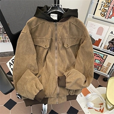 工装夹克男春季复古宽松假两件棒球服哈灵顿棕色外套HH7015P80，男装夹克，星座1013-5