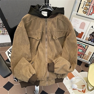工装夹克男春季复古宽松假两件棒球服哈灵顿棕色外套HH7015 P80图片