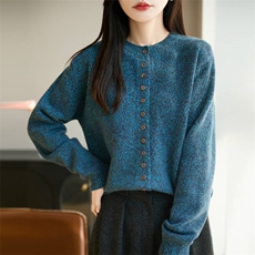 2025年秋季常规通勤长袖时尚百搭提前就业休闲蓝眼泪开衫，女装针织衫/毛衣，唐诺