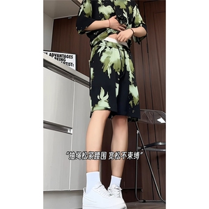 短袖衬衫男+短裤男潮流休闲套装男M-5XL大码TZ78710P50控98模特图图片