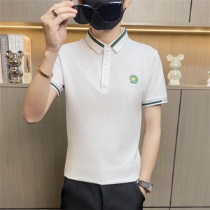 PL036-P40夏季男士有带领短袖T恤带领子男装宽松翻领刺绣polo衫图片