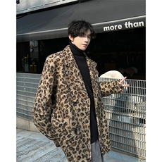 小香风豹纹毛呢外套韩系男装慵懒风高级呢料大衣504-F63-P98控138，男装毛呢大衣，星座504