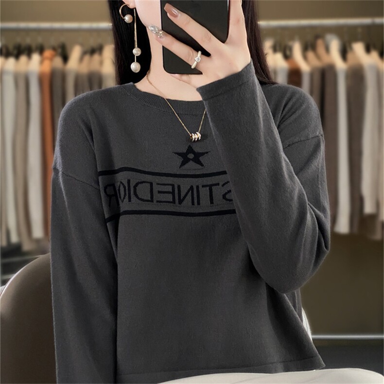 时尚百搭黑色星星图案羊毛针织衫显瘦修身长袖毛衣女款,针织衫/毛衣,暖姿羊绒
