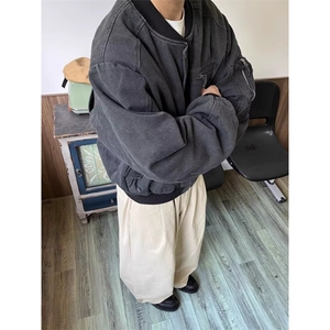 春秋季美式复古帆布工装飞行员夹克男短款cleanfit外套潮牌棒球服图片
