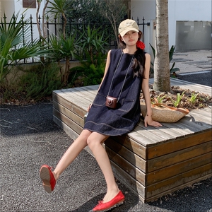 复古无袖牛仔连衣裙女2025夏季新款韩系小个子宽松减龄气质背心裙图片
