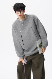WY10152-特P45 控78 小众撞色拼接破缝假两件大码男大码情侣卫衣图片