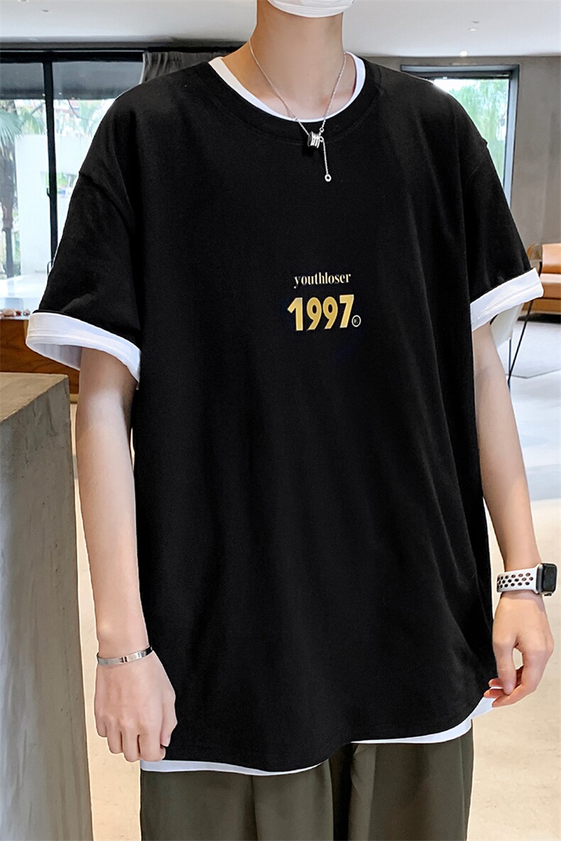 夏季新款港风条纹T恤宽松落肩T恤（现货）DS-C407-T227-P30,男装T恤,电商C323-1