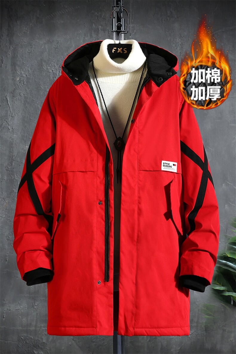 货足支持各种活动8XL~M 2023冬季新款中长款连帽棉衣棉袄大衣男图片
