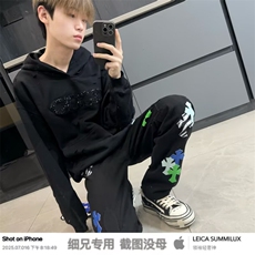 复古美式街头碎破洞连帽卫衣男女，男装卫衣，四季星座505
