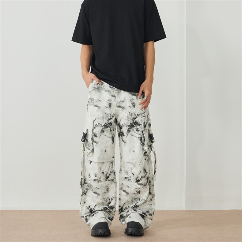 美式复古机能小众工装裤男士潮牌宽松直筒阔腿休闲脏脏扎染长裤子,男装牛仔裤,星座301D(原星座1004-8）