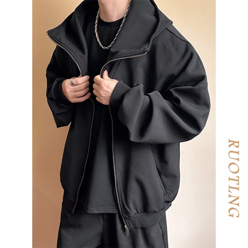 现货-重磅连帽卫衣外套男纯色休闲百搭时尚开衫夹克AJ23055P88,男装夹克,电商A351