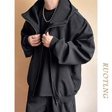 现货-重磅连帽卫衣外套男纯色休闲百搭时尚开衫夹克AJ23055P88，男装夹克，电商A351