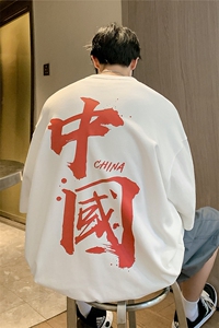 抖音供货、200克现货全棉印花宽松版型短袖T恤 D223A-T22133-P25图片