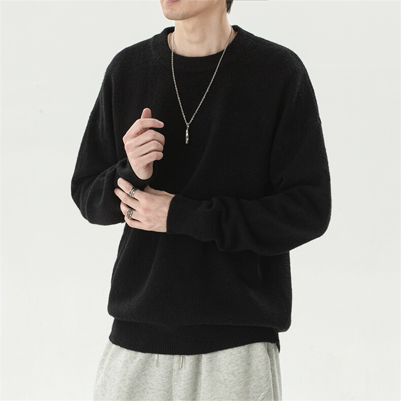 YK86032-P35腈纶45%锦纶24.3%聚酯纤维30.7%圆领纯色毛衣男秋冬,男装针织衫/毛衣,电商A086-1