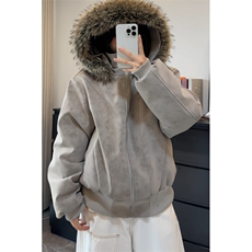 座山狮PU皮外套男立领连帽美式复古工装男装皮衣棉服M6818-P118，男装皮衣，星座307A