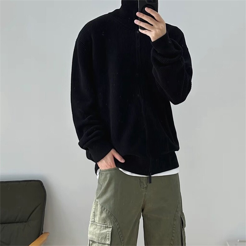 抖音得物 保暖立领拉链针织外套秋冬宽松慵懒风纯色毛衣上衣AM02图片