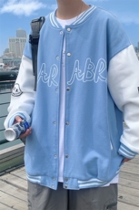 Y9906P30港风外景2024秋季拼色休闲宽松字母印花棒球领开衫，男装卫衣，电商A026-1