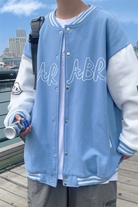 Y9906 P30 港风外景 2024秋季拼色休闲宽松字母印花棒球领开衫图片