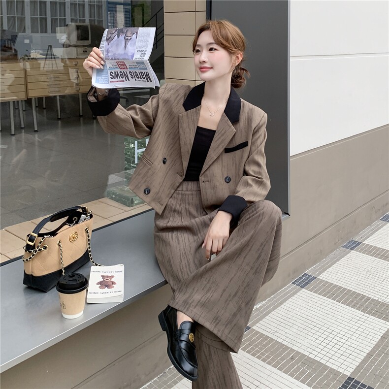 高级感老钱风西装套装女秋2025新款时尚洋气扎染外套阔腿裤两件套,女装套装/套裙,2C057
