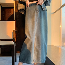 时尚显瘦高腰牛仔半身裙女新款气质百搭休闲长裙，女装牛仔裙，宛庄羊绒