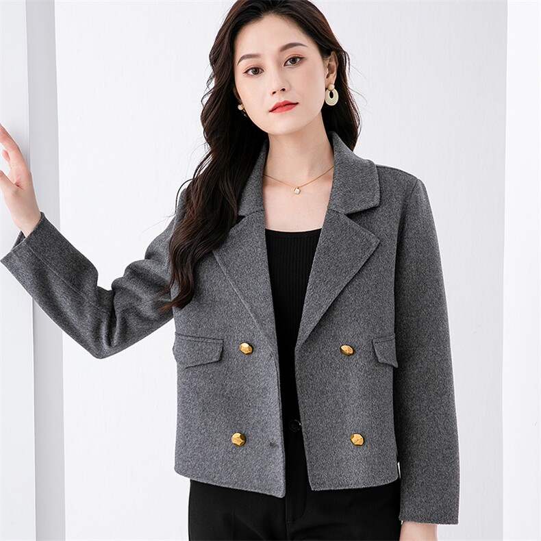 2024秋冬款双面呢大衣女装小个子短款羊毛外套,女装毛呢外套,高哲羊绒