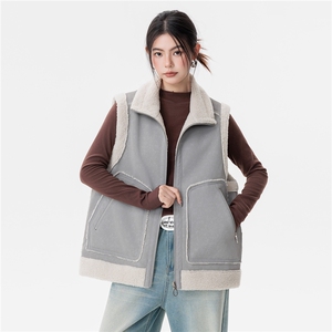 双面穿皮毛一体马甲男女同款立领口袋保暖上衣图片