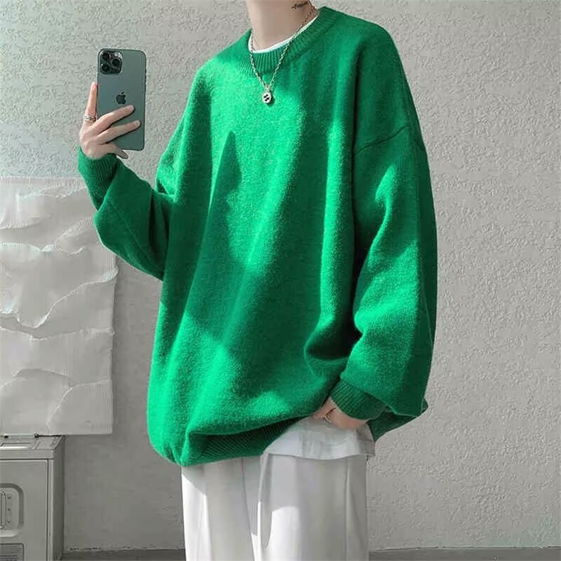 纯色毛衣秋冬cleanfit针织衫美式慵懒风宽松圆领外套6204-P42网图,男装针织衫/毛衣,电商B245