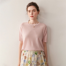 精纺扬子纱100%纯羊毛衫短袖薄毛衫女2025秋冬新款百搭针织打底衫，女装针织衫/毛衣，朵沐纯羊绒