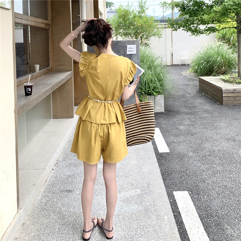 夏装韩系收腰绑带亚麻短袖+短裤两件套2C239-H87-P145-K218,女装套装/套裙,2C239
