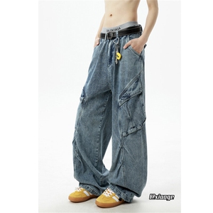 XZ616 春季重磅cleanfit工装拼接打褶休闲牛仔裤 TY2008 P75控98图片