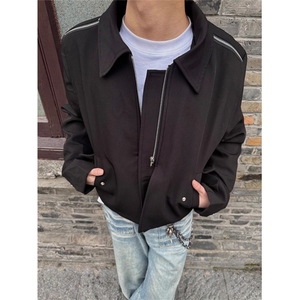 短款cleanfit垫肩外套男款秋拉链小众设计感翻领正肩夹克JXZ126