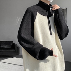 8XL-M撞色半拉链毛衣宽松慵懒风插肩袖大码针织衫外套MY1513/P75，男装针织衫/毛衣，电商B238