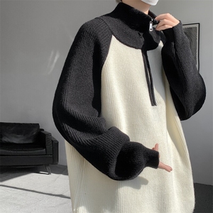 8XL-M撞色半拉链毛衣宽松慵懒风插肩袖大码针织衫外套MY1513/P75图片