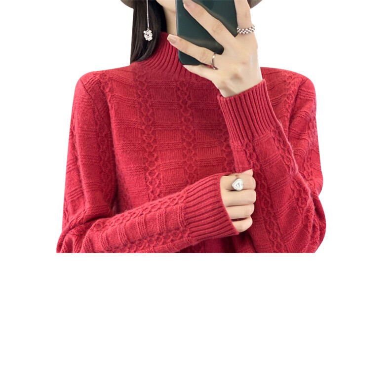 2024新款女士半高领加厚针织长袖羊毛衫秋冬百搭,女装羊毛衫,鹿一羊绒