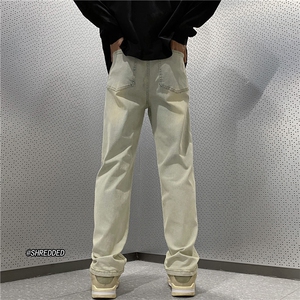 抖音爆新款男高街直筒修身水洗泥巴黄牛仔裤B315-K23252-P50控68图片