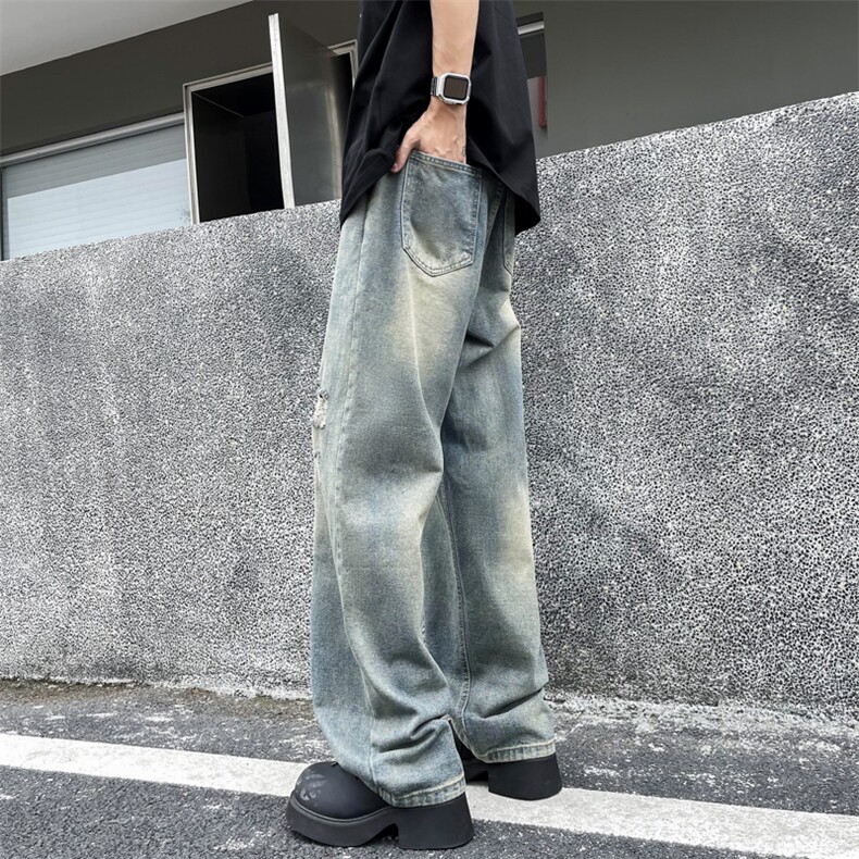 美式街头水洗做旧破洞牛仔裤男宽松欧美vibe风长裤子N07277-P43,男装牛仔裤,星座308B-2