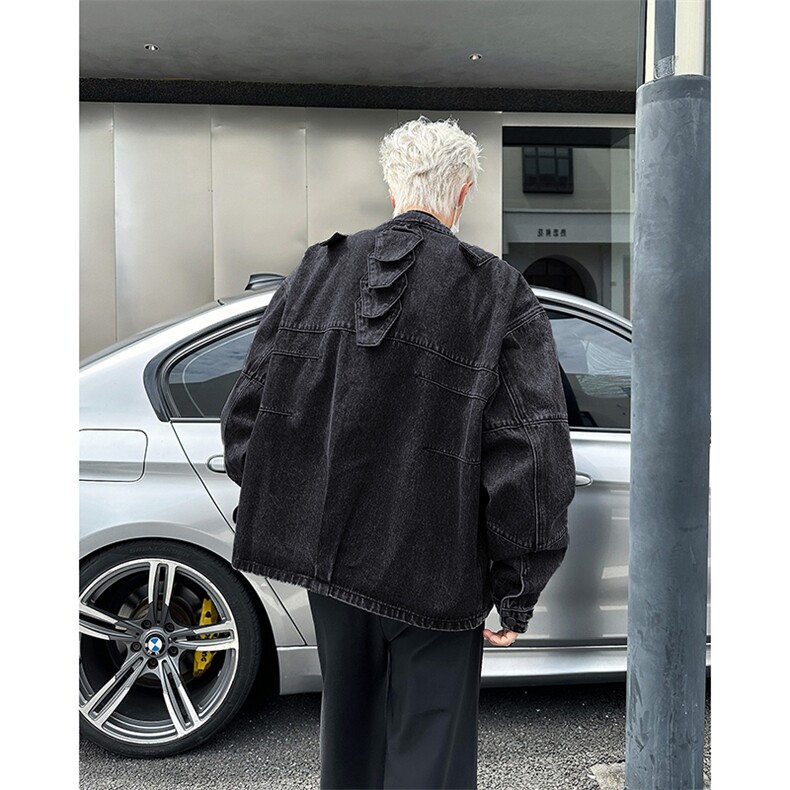 复古立领拉链牛仔外套解构设计水洗做旧夹克机车服男JK8096-P75,男装夹克,星座308B-1