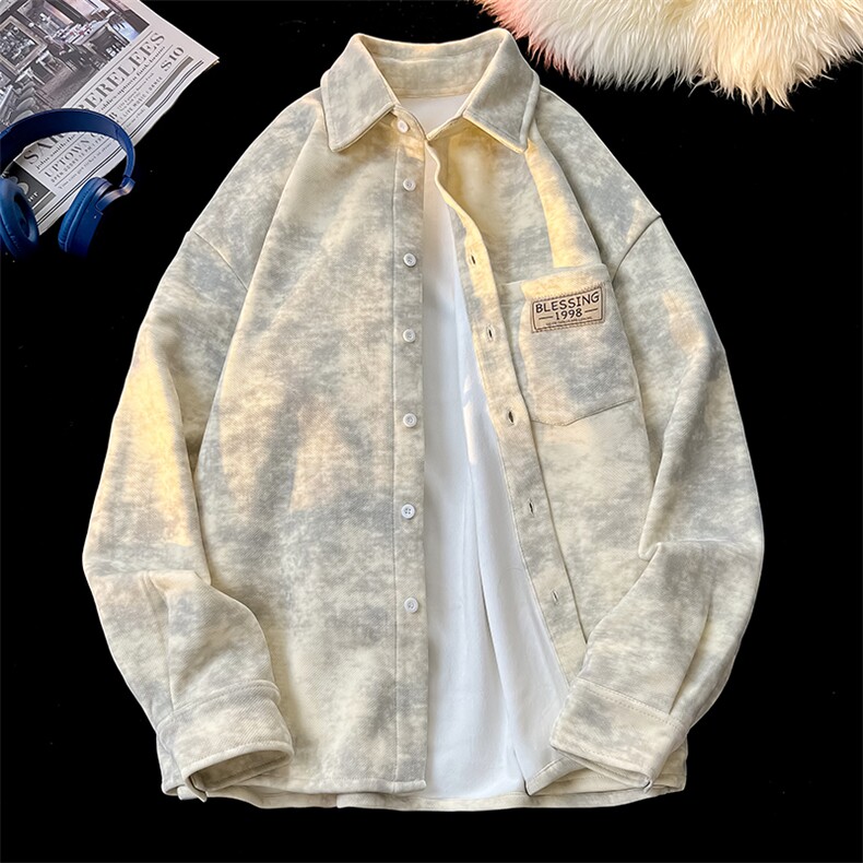 8XL-M秋冬款加绒加厚衬衫男做旧脏脏保暖外套大码衬衣CS29002P65,男装衬衫,电商B312
