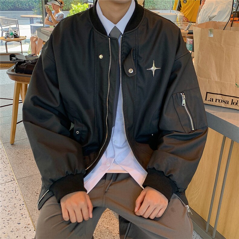 EQ320痞帅的棒球服PU皮外套男2024新款秋季飞行服夹克港风ins潮,男装夹克,电商C306-1