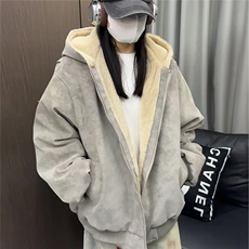 现货足美式宽松PU皮连帽加厚保暖棉服M011特P80，男装棉衣，星座205-3
