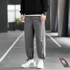 新款休闲裤男侧边条纹韩版潮流抽绳束脚运动裤宽松男裤DS876T，男装休闲裤，电商A102