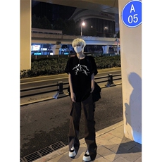 美式高街闪电印花简约百搭2重磅圆领短袖T恤潮牌潮流，男装T恤，星座310A-4