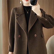 双面毛呢大衣外套女士春秋冬季2025年新款休闲小个子中长呢子大衣，女装双面呢大衣，贝源羊绒