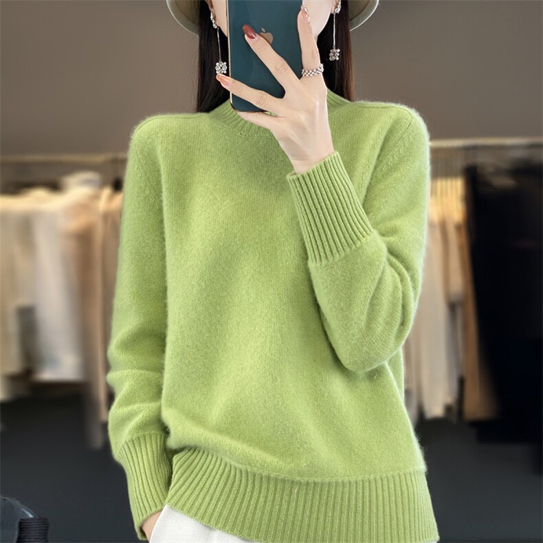 春秋精纺羊绒衫女半高领打底衫薄款内搭毛衣宽松百搭羊毛针织上衣,女装羊毛衫,大美人包芯纱店