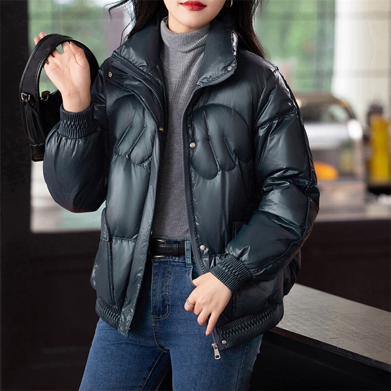 时尚洋气立领保暖羽绒服女2024冬季新款宽松小个子短款白鸭绒外套,女装羽绒服,婷思杰（原婷想服饰）