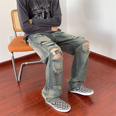 牛仔裤男秋季潮大码休闲裤子高街慵懒男日系C863P38，男装牛仔裤，星座1116-2
